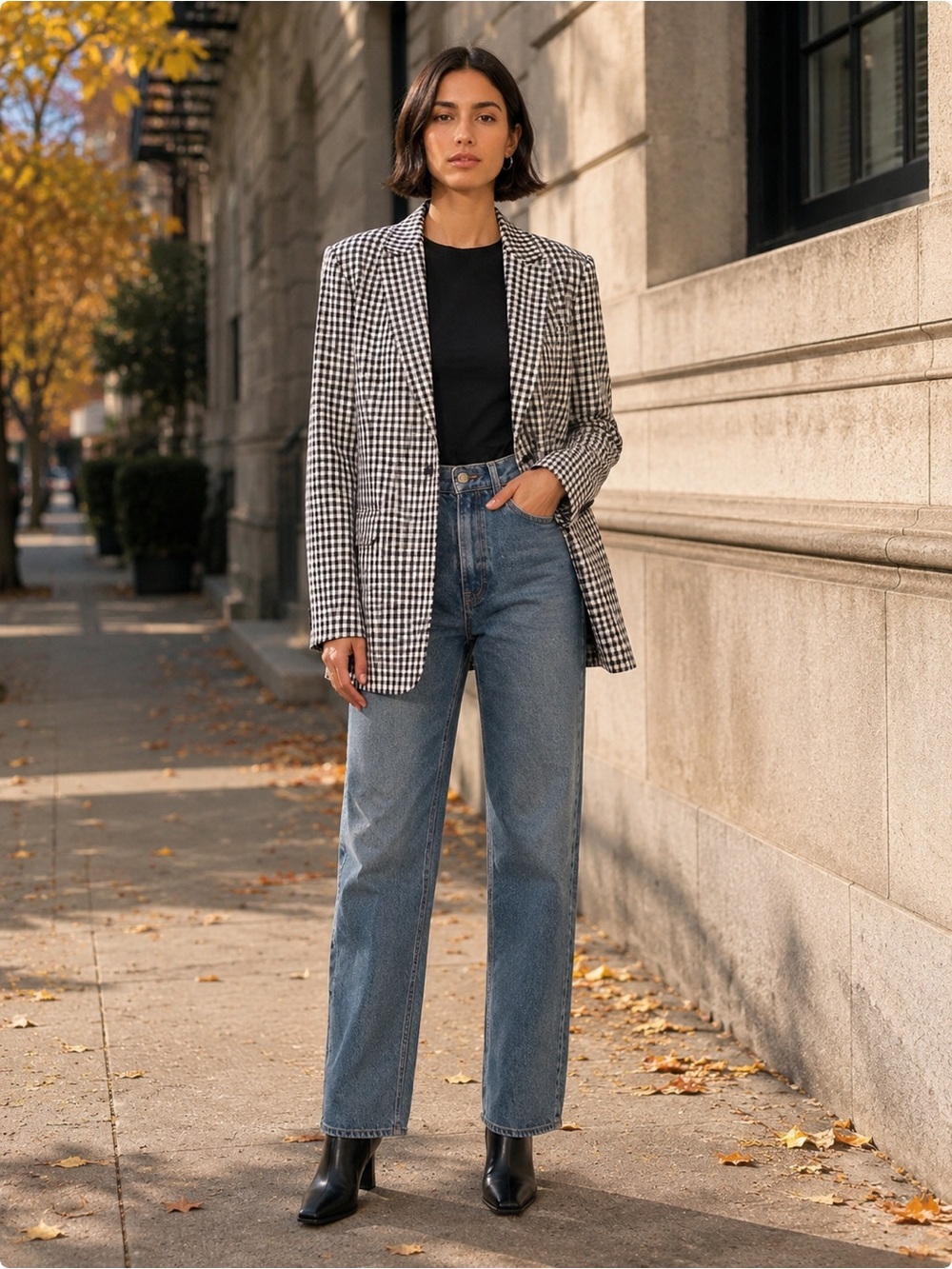 Favorite Daughter The Break-Up Blazer in Navy White Gingham Size Medium NWT $298